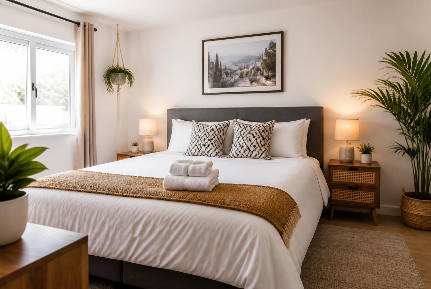 Short-term rental bedroom freshly prepared for guests in the Hartford, CT area